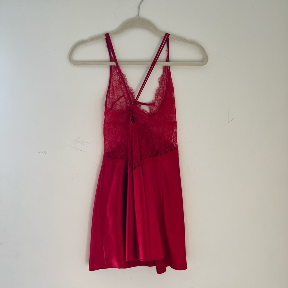 Victorias Secret Red lace slip dress with adjustable straps.